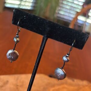 Black opalescent pearl drop earrings